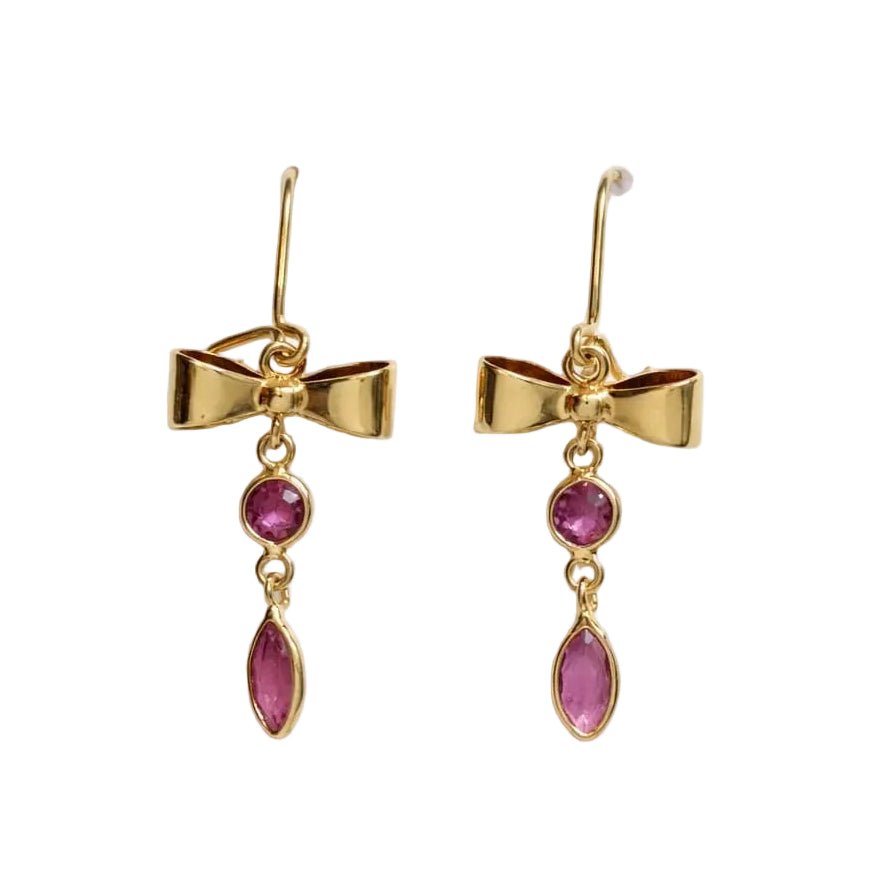 Boucles d’oreilles Pendantes en or jaune et gemmes roses - Castafiore