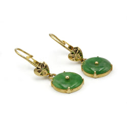 Boucles d'oreilles pendantes en or jaune et jadeite - Castafiore