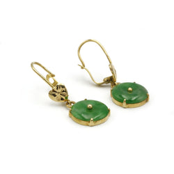 Boucles d'oreilles pendantes en or jaune et jadeite - Castafiore