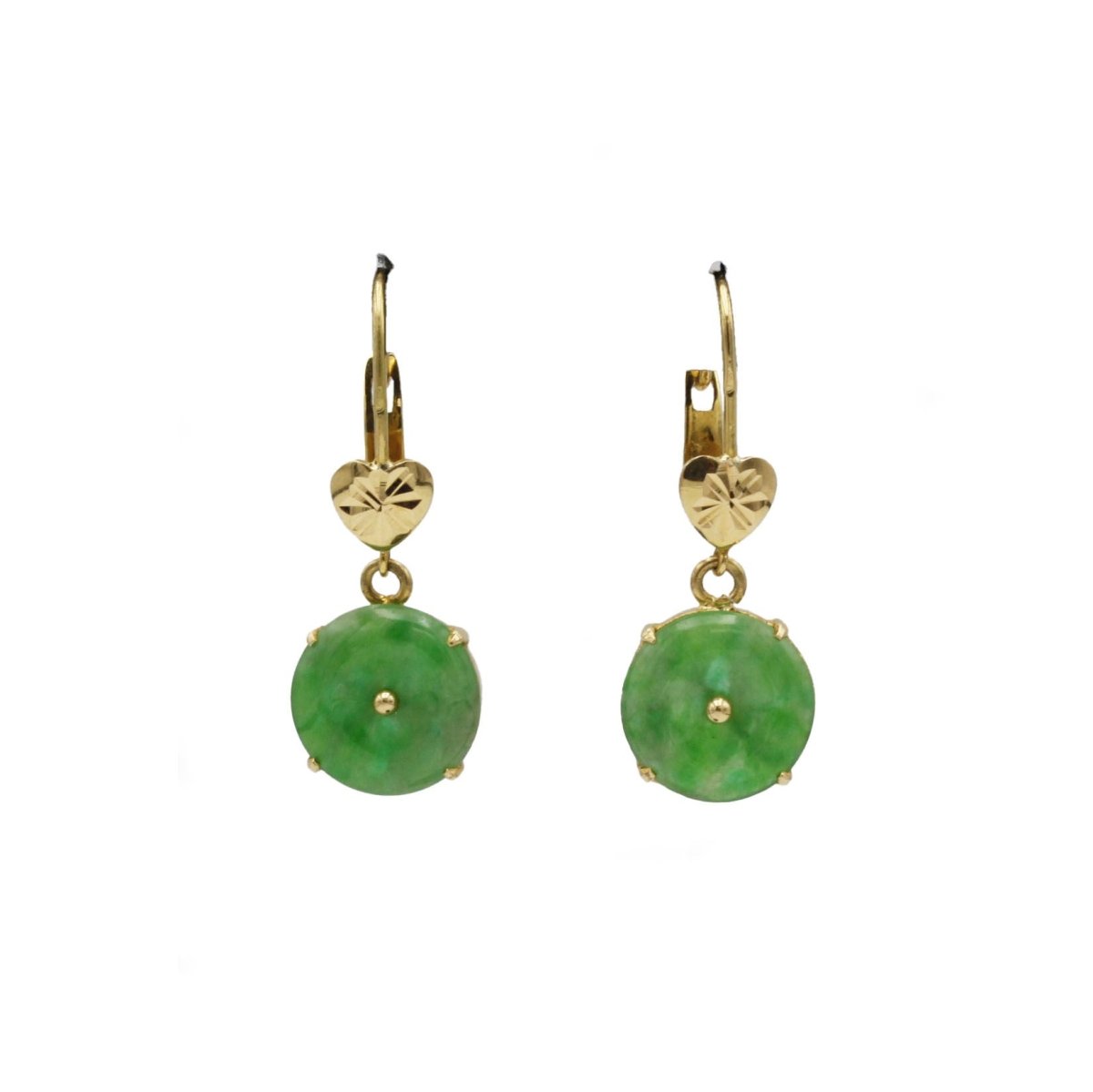 Boucles d'oreilles pendantes en or jaune et jadeite - Castafiore