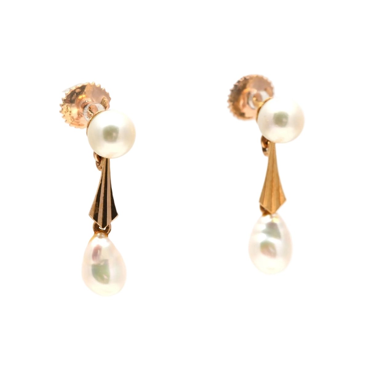 Boucles d'oreilles Pendantes en or jaune et perles - Castafiore