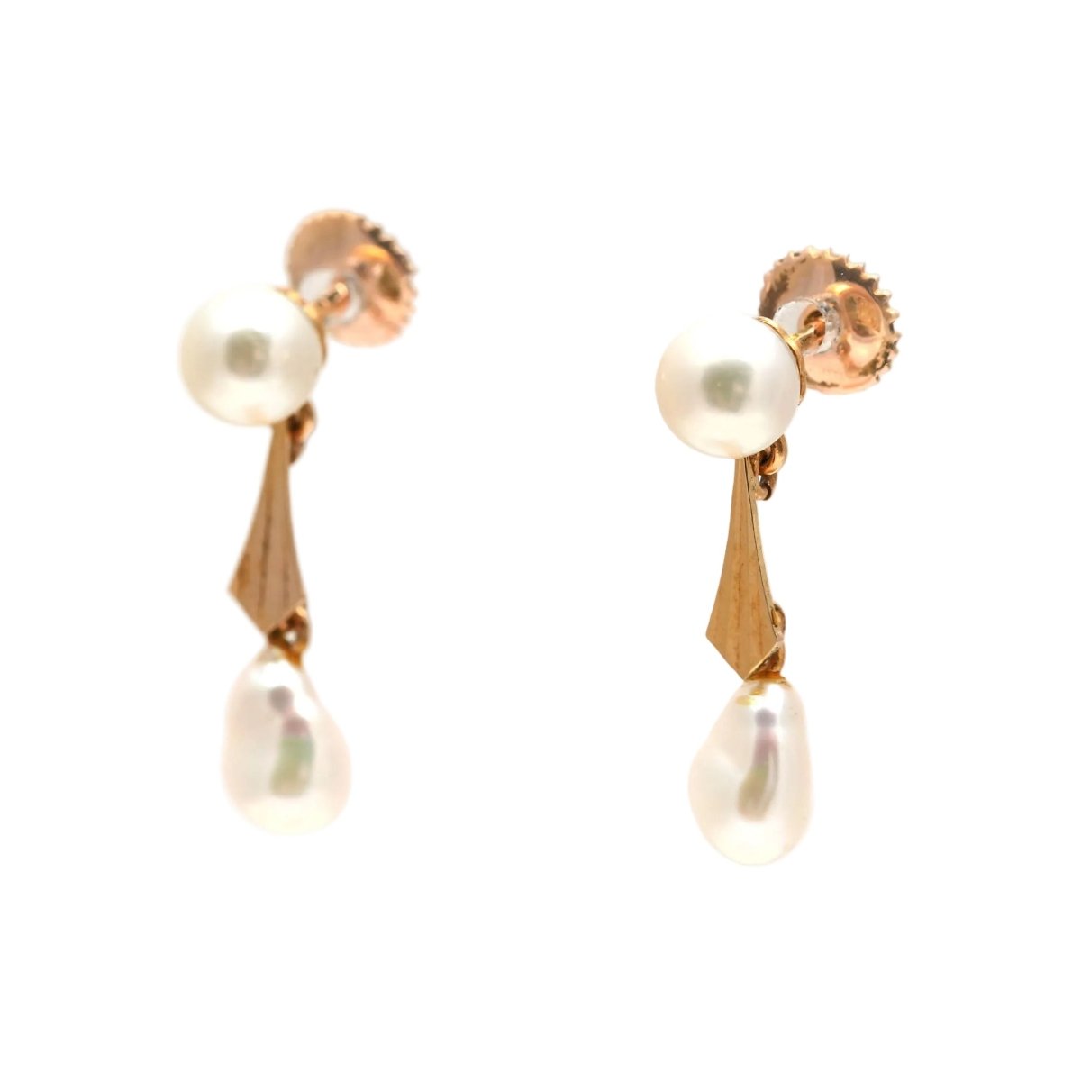 Boucles d'oreilles Pendantes en or jaune et perles - Castafiore