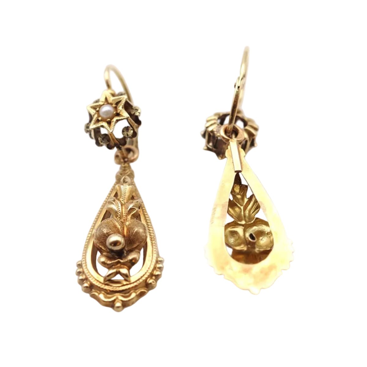 Boucles d'oreilles Pendantes en or jaune et perles - Castafiore