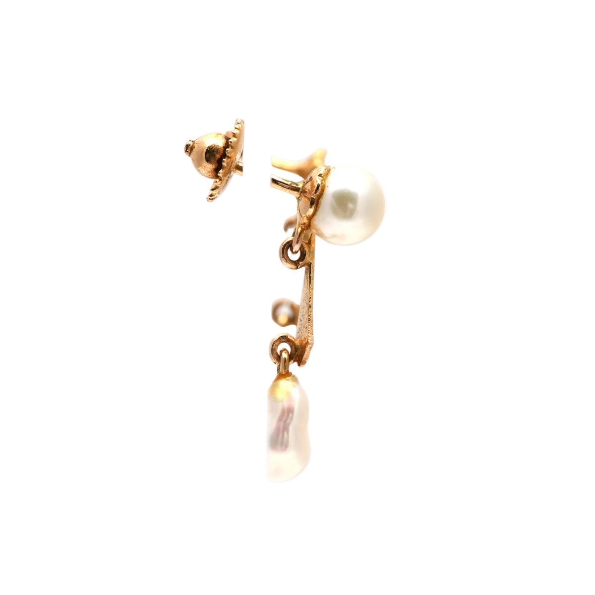 Boucles d'oreilles Pendantes en or jaune et perles - Castafiore