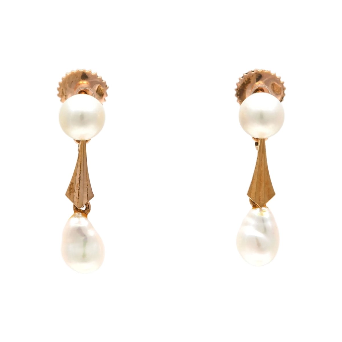 Boucles d'oreilles Pendantes en or jaune et perles - Castafiore