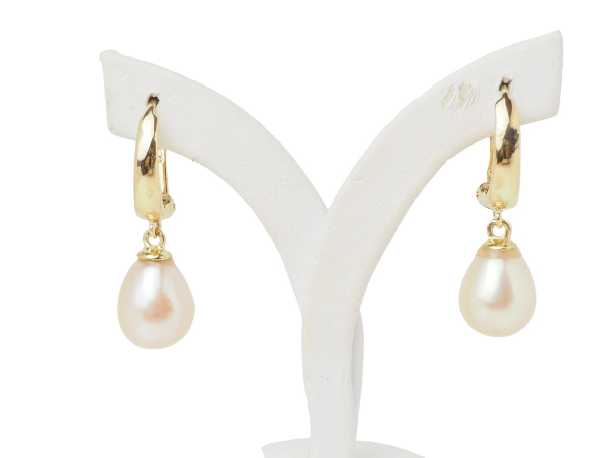 Boucles d’oreilles Pendantes en or jaune et perles