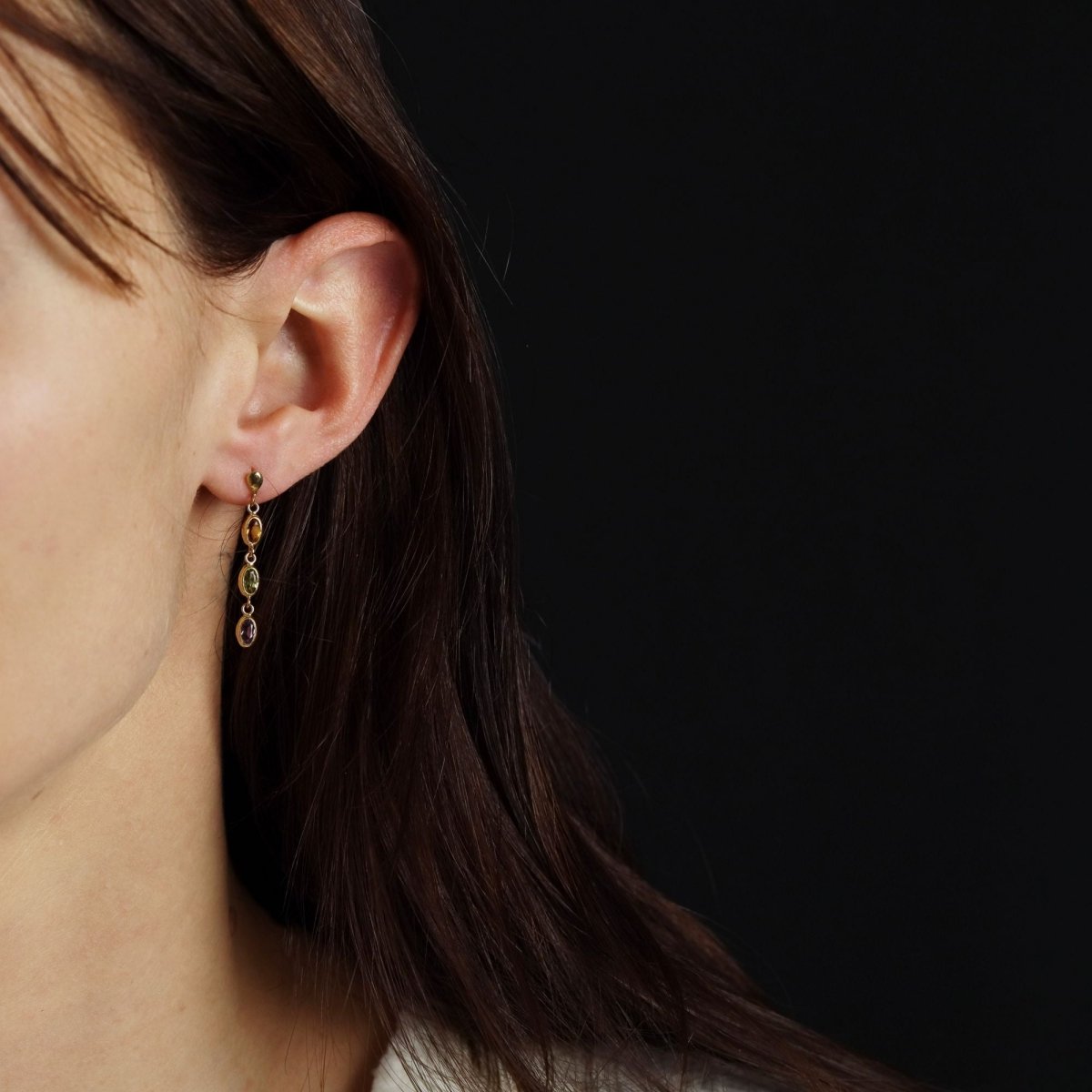 Boucles d'oreilles pendantes en or jaune et pierres fines - Castafiore