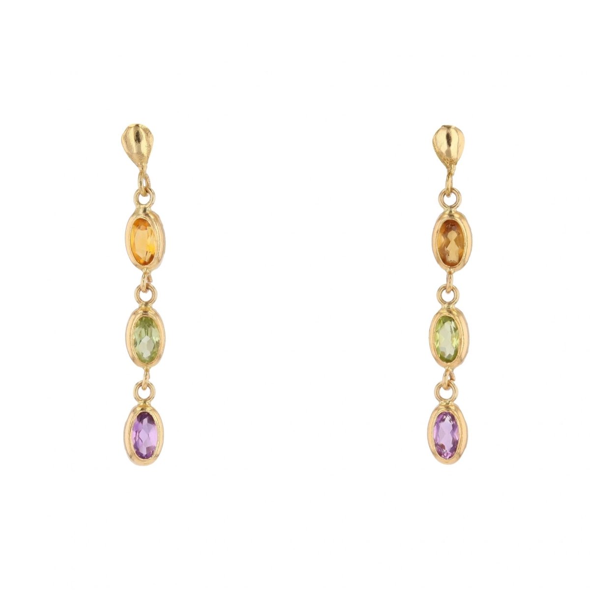 Boucles d'oreilles pendantes en or jaune et pierres fines - Castafiore