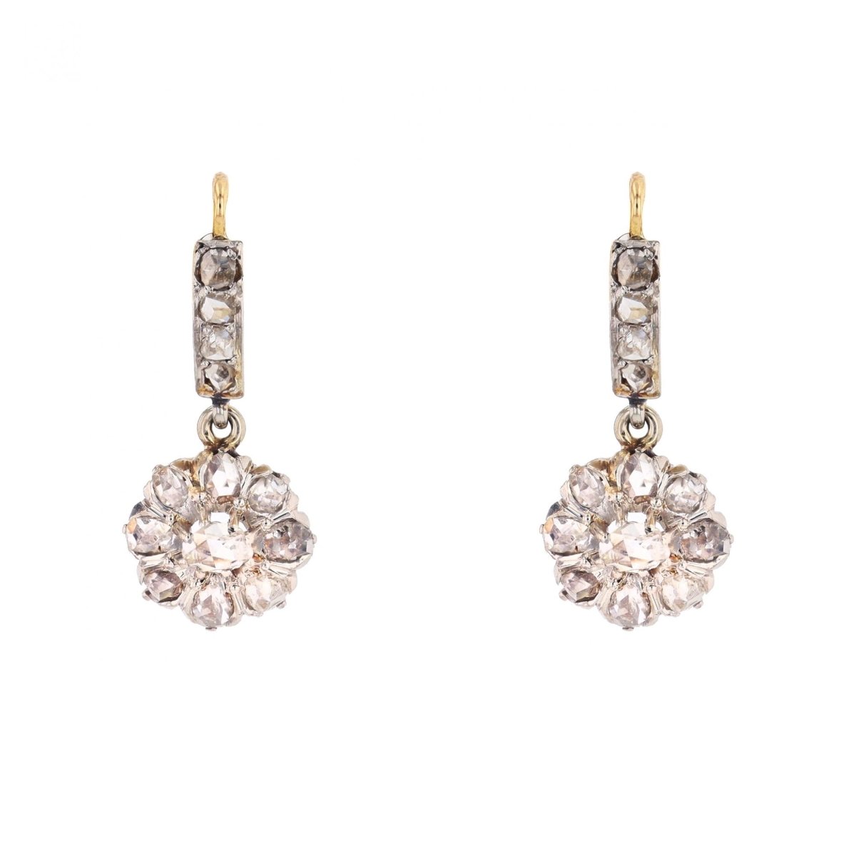 Boucles d'oreilles pendantes en or jaune et platine avec diamants - Castafiore