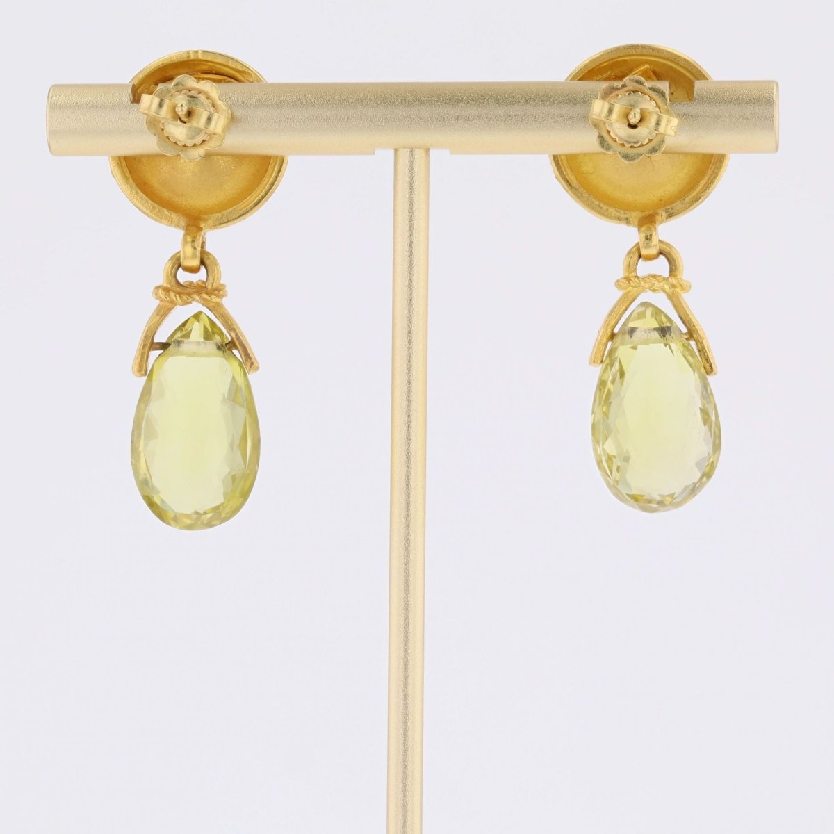 Boucles d'oreilles pendantes en or jaune et quartz lemon - Castafiore