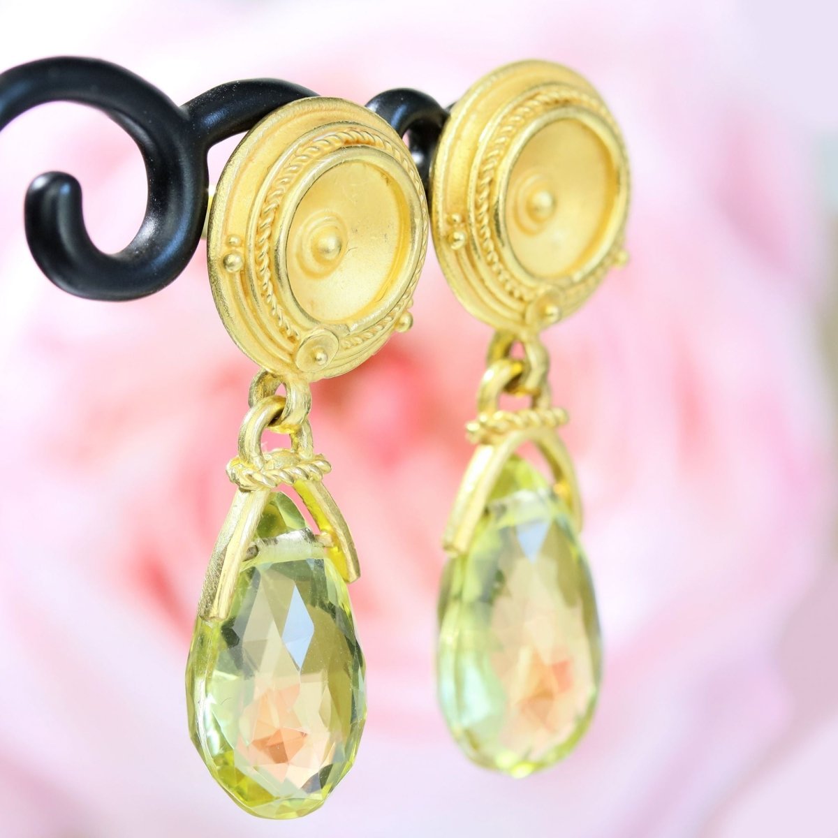 Boucles d'oreilles pendantes en or jaune et quartz lemon - Castafiore