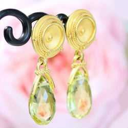 Boucles d'oreilles pendantes en or jaune et quartz lemon - Castafiore