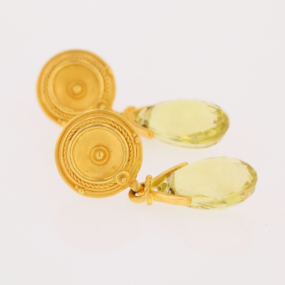 Boucles d'oreilles pendantes en or jaune et quartz lemon - Castafiore