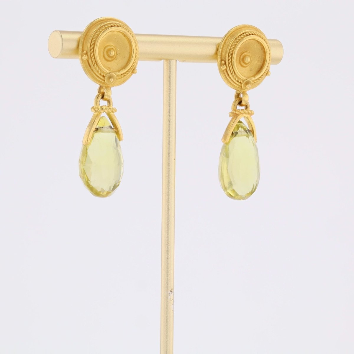 Boucles d'oreilles pendantes en or jaune et quartz lemon - Castafiore