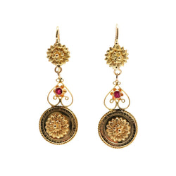 Boucles d'oreilles Pendantes en or jaune et rubis - Castafiore