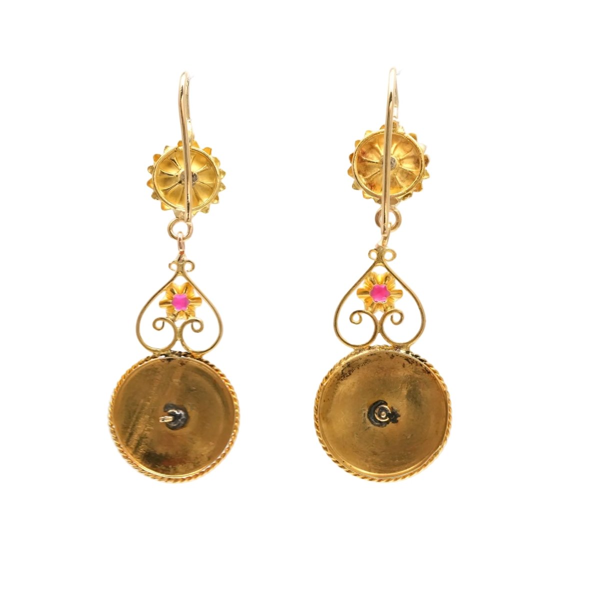 Boucles d'oreilles Pendantes en or jaune et rubis - Castafiore