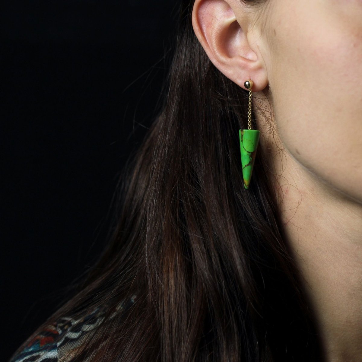 Boucles d'oreilles Pendantes en or jaune et turquoise - Castafiore