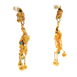 Boucles d'oreilles Pendantes en or jaune et turquoises - Castafiore