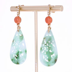 Boucles d'oreilles Pendantes en or jaune, jade, corail et diamants - Castafiore