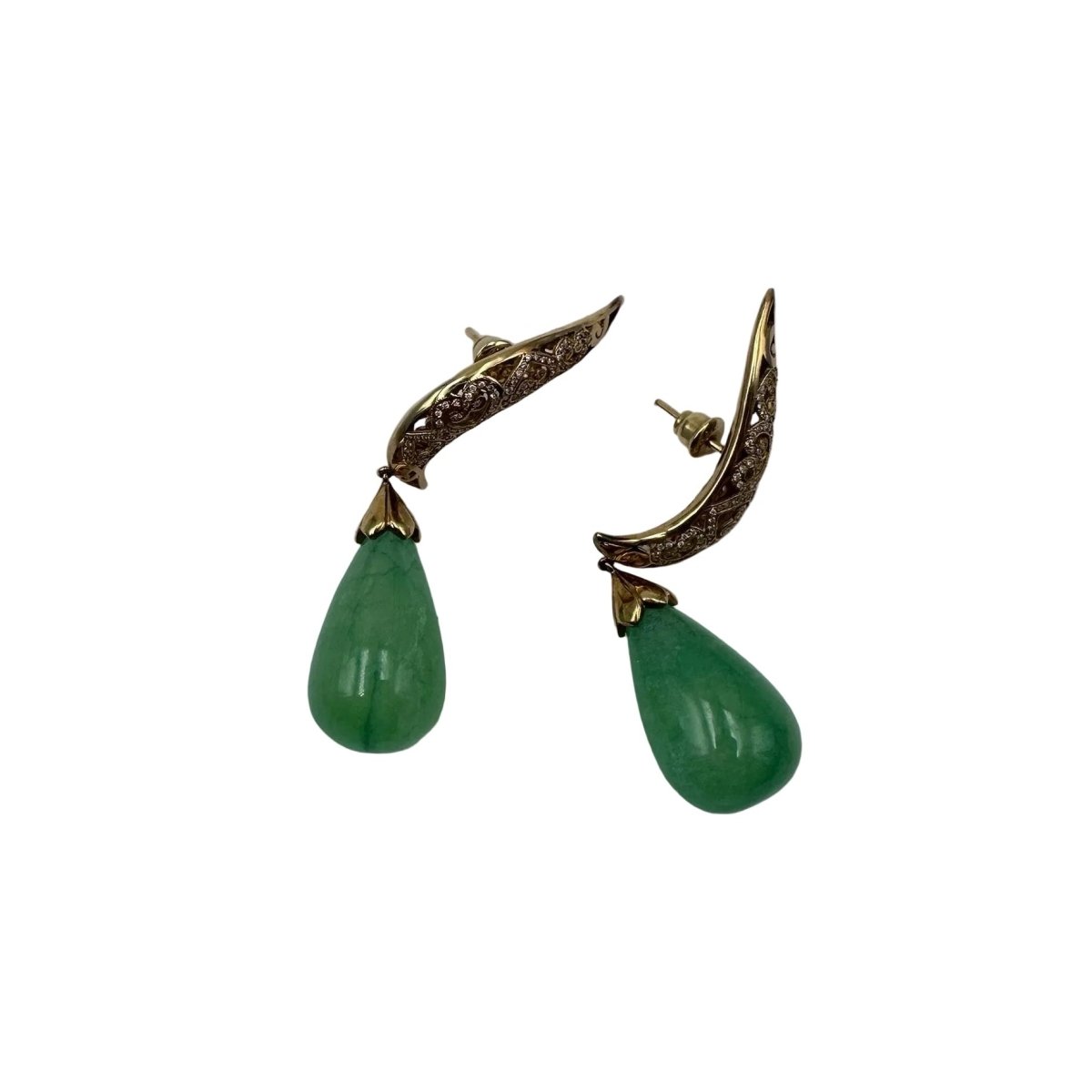Boucles d'oreilles Pendantes en or jaune, jade et diamants - Castafiore