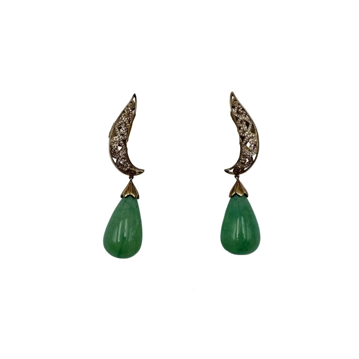 Boucles d'oreilles Pendantes en or jaune, jade et diamants - Castafiore