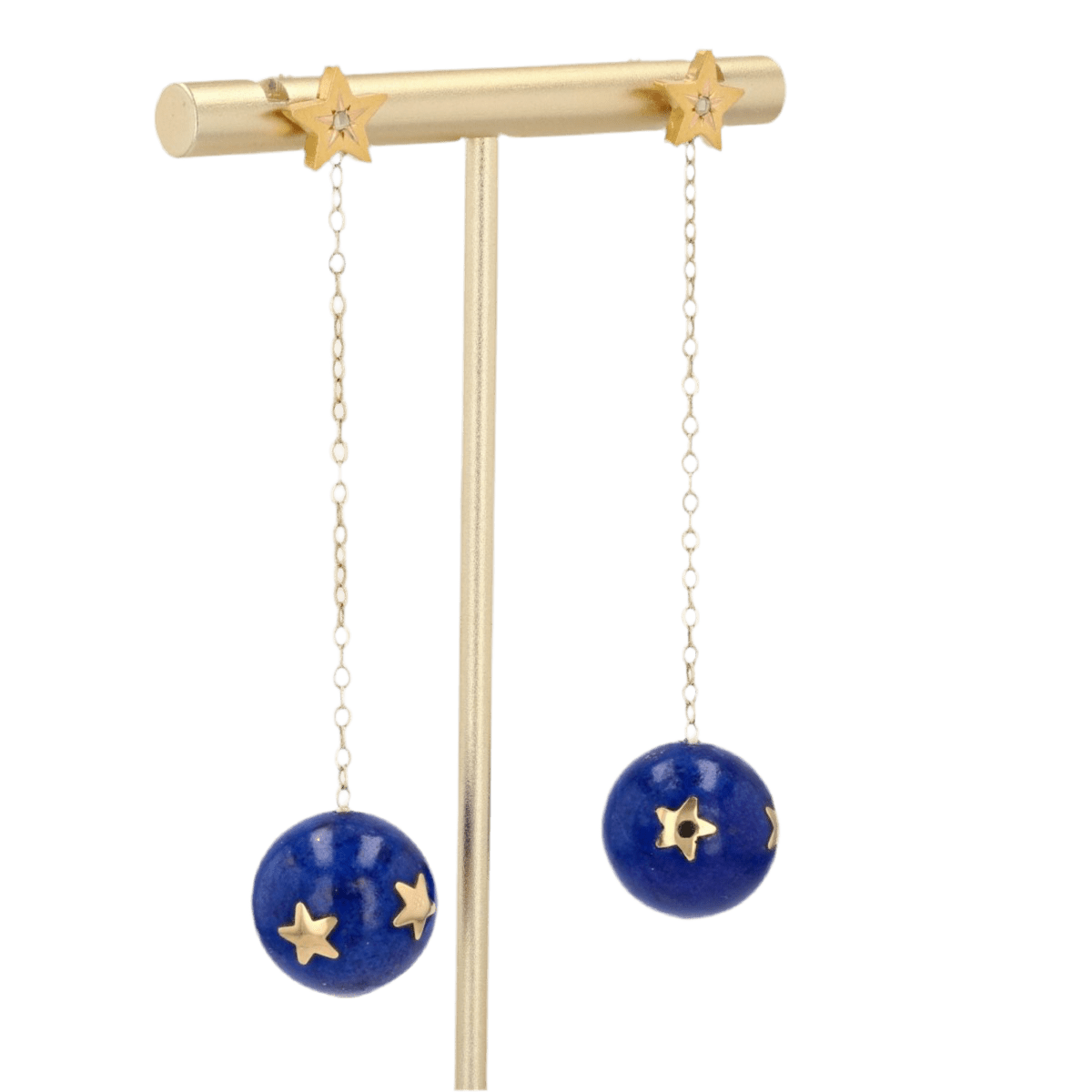 Boucles d'oreilles Pendantes en or jaune, lapis - lazuli et diamants - Castafiore