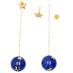Boucles d'oreilles Pendantes en or jaune, lapis - lazuli et diamants - Castafiore