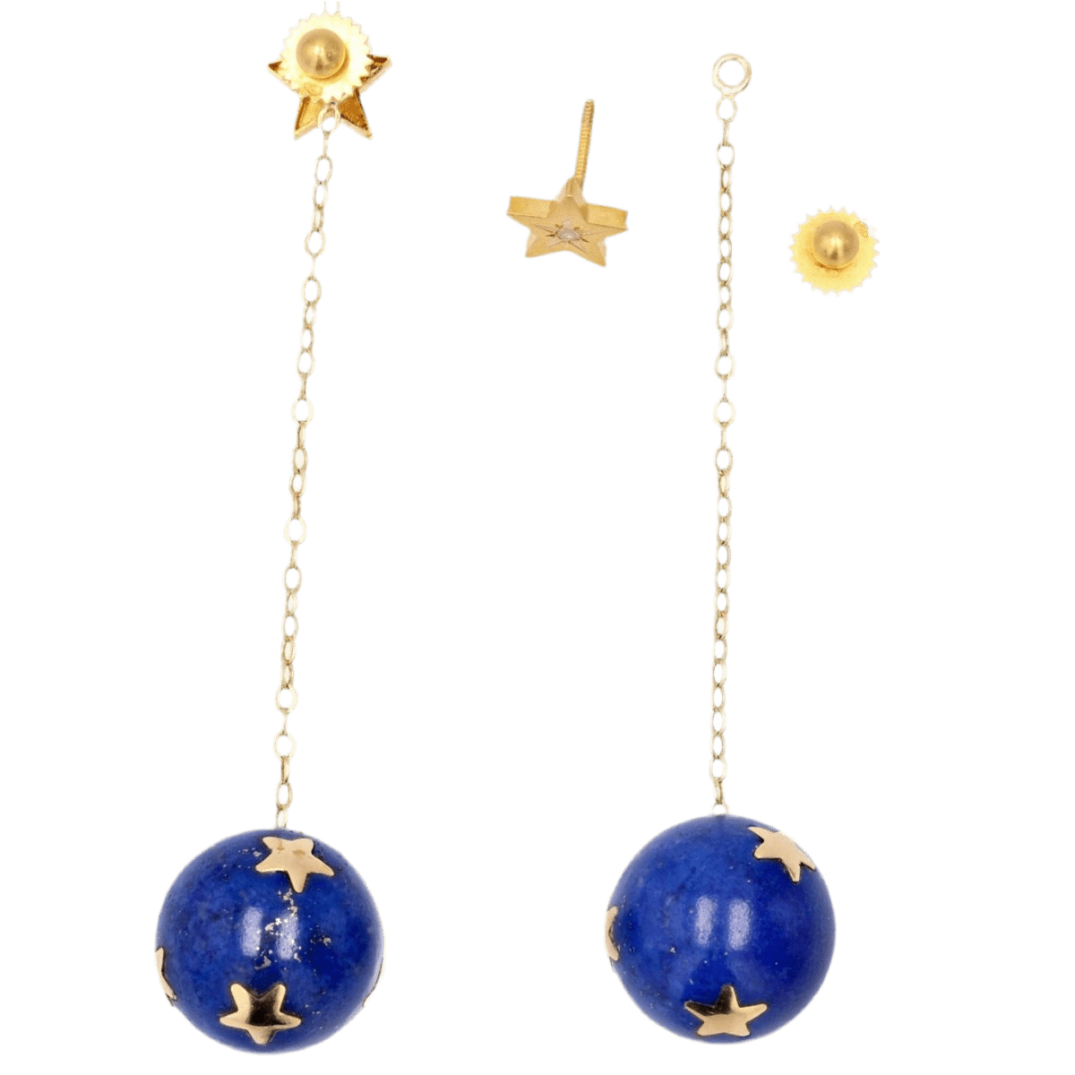 Boucles d'oreilles Pendantes en or jaune, lapis - lazuli et diamants - Castafiore