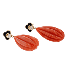 Boucles d'oreilles Pendantes en or jaune, onyx, corail et diamants - Castafiore