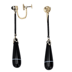 Boucles d'oreilles Pendantes en or jaune, onyx et agate - Castafiore