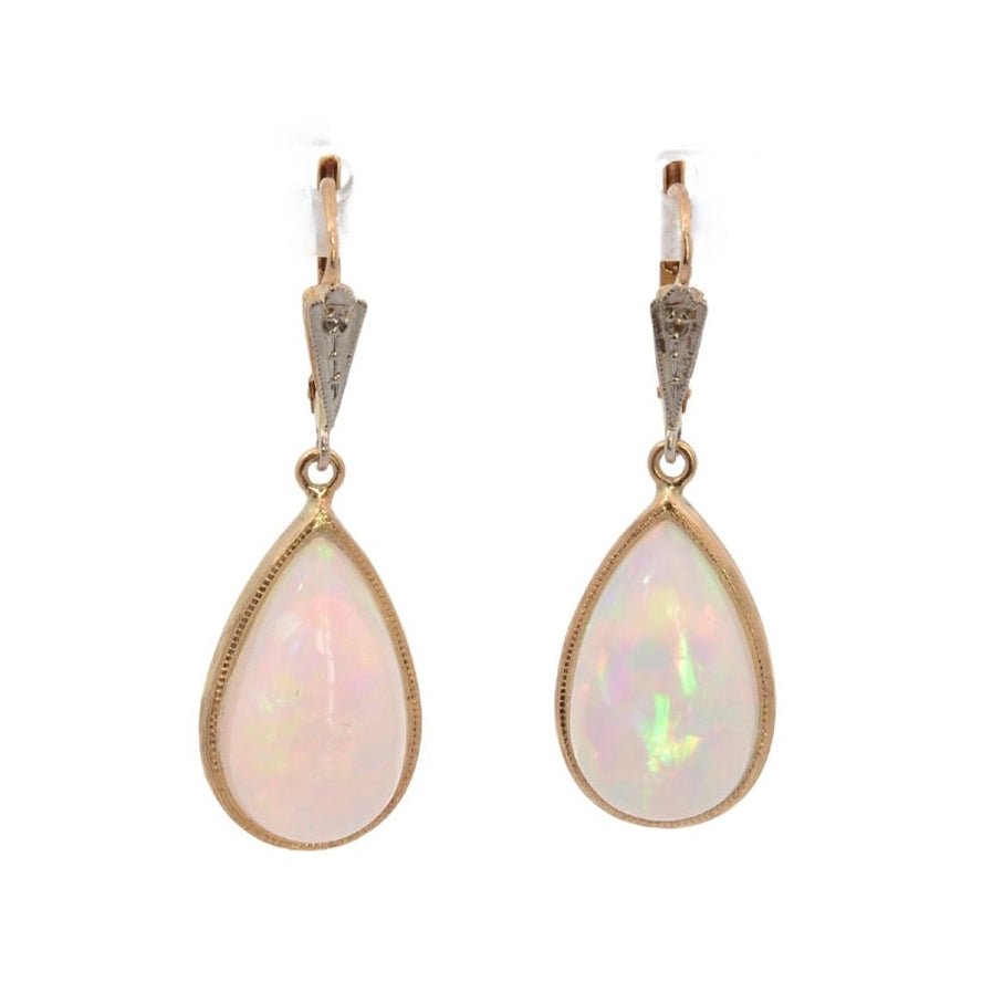 Boucles d'oreilles Pendantes en or jaune, opales et diamants - Castafiore