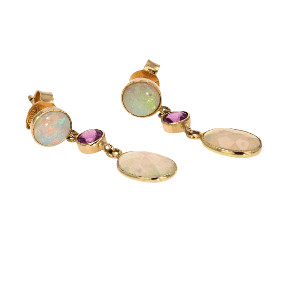 Boucles d'oreilles Pendantes en or jaune, opales et grenats - Castafiore