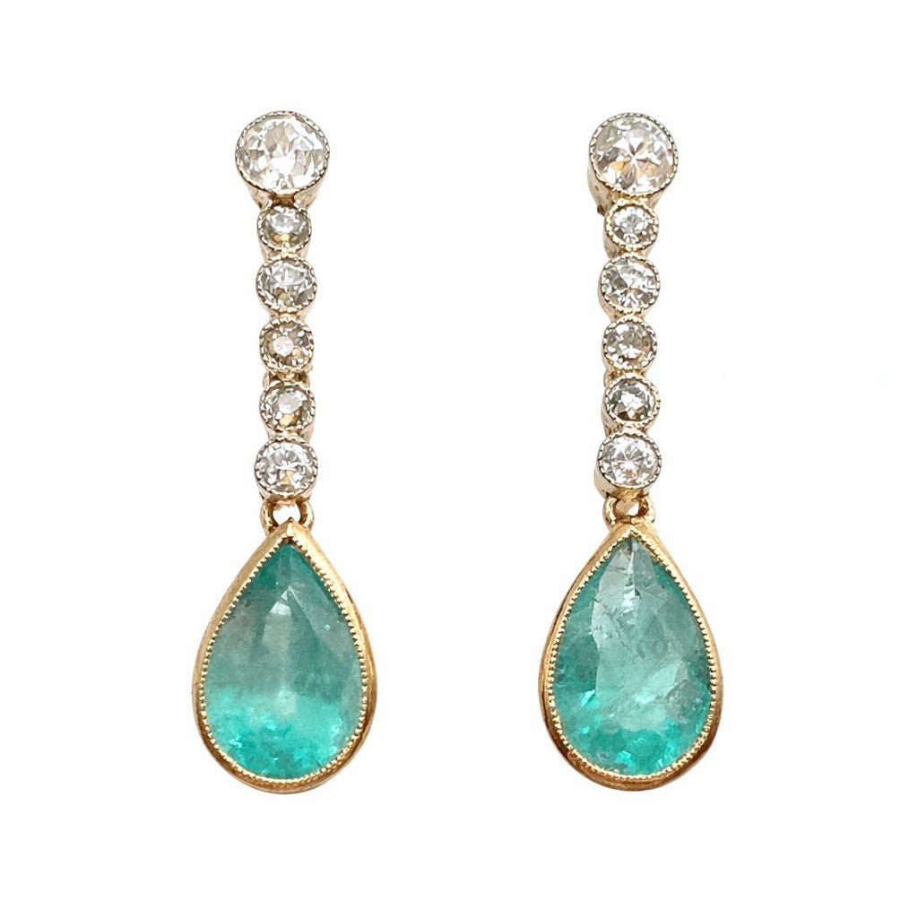 Boucles d'oreilles Pendantes en or jaune, or blanc, émeraudes et diamants - Castafiore