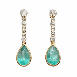 Boucles d'oreilles Pendantes en or jaune, or blanc, émeraudes et diamants - Castafiore