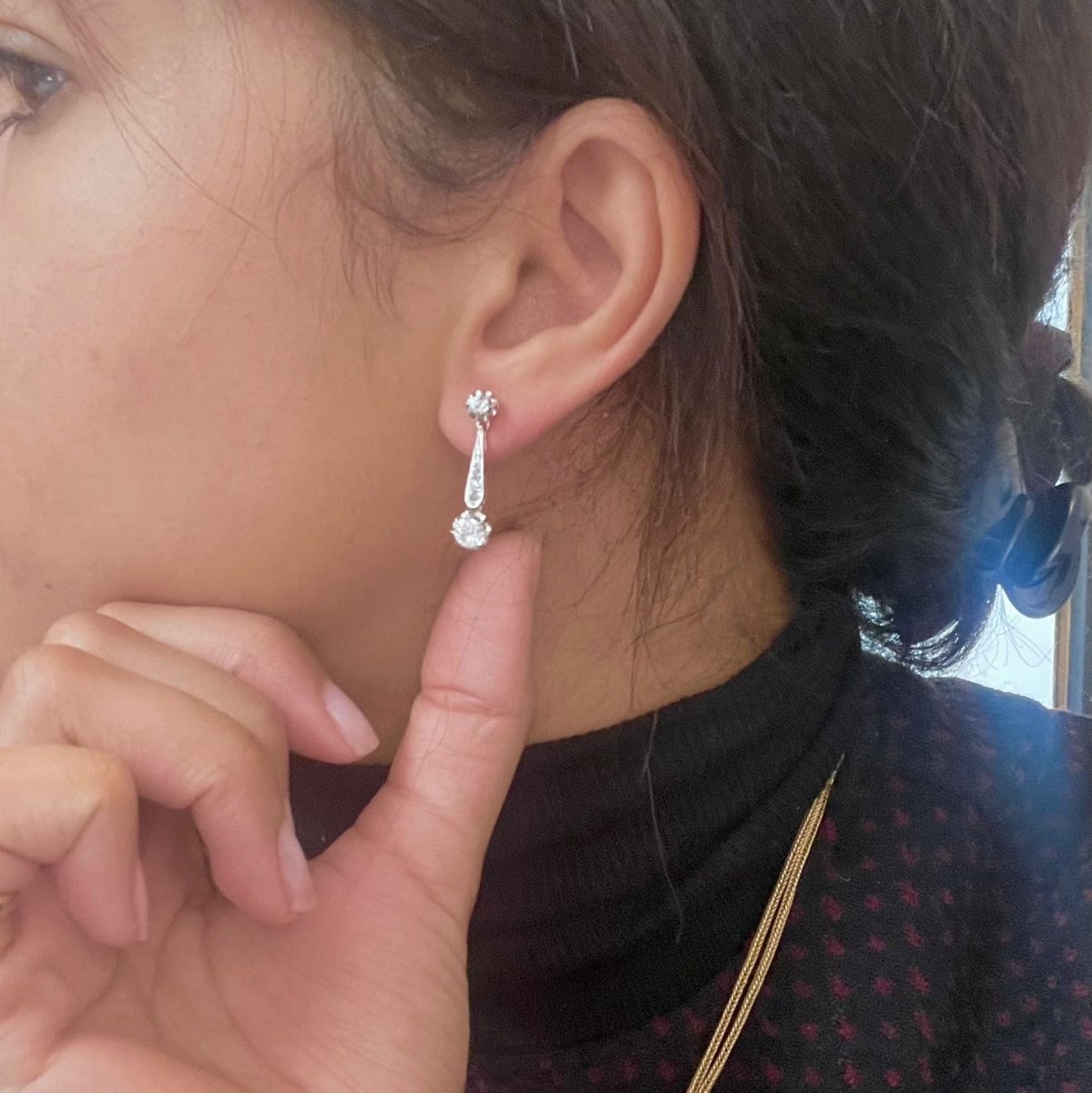 Boucles d'oreilles Pendantes en or jaune, or blanc et diamants - Castafiore