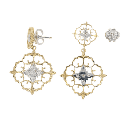 Boucles d'oreilles Pendantes en or jaune, or blanc et diamants - Castafiore