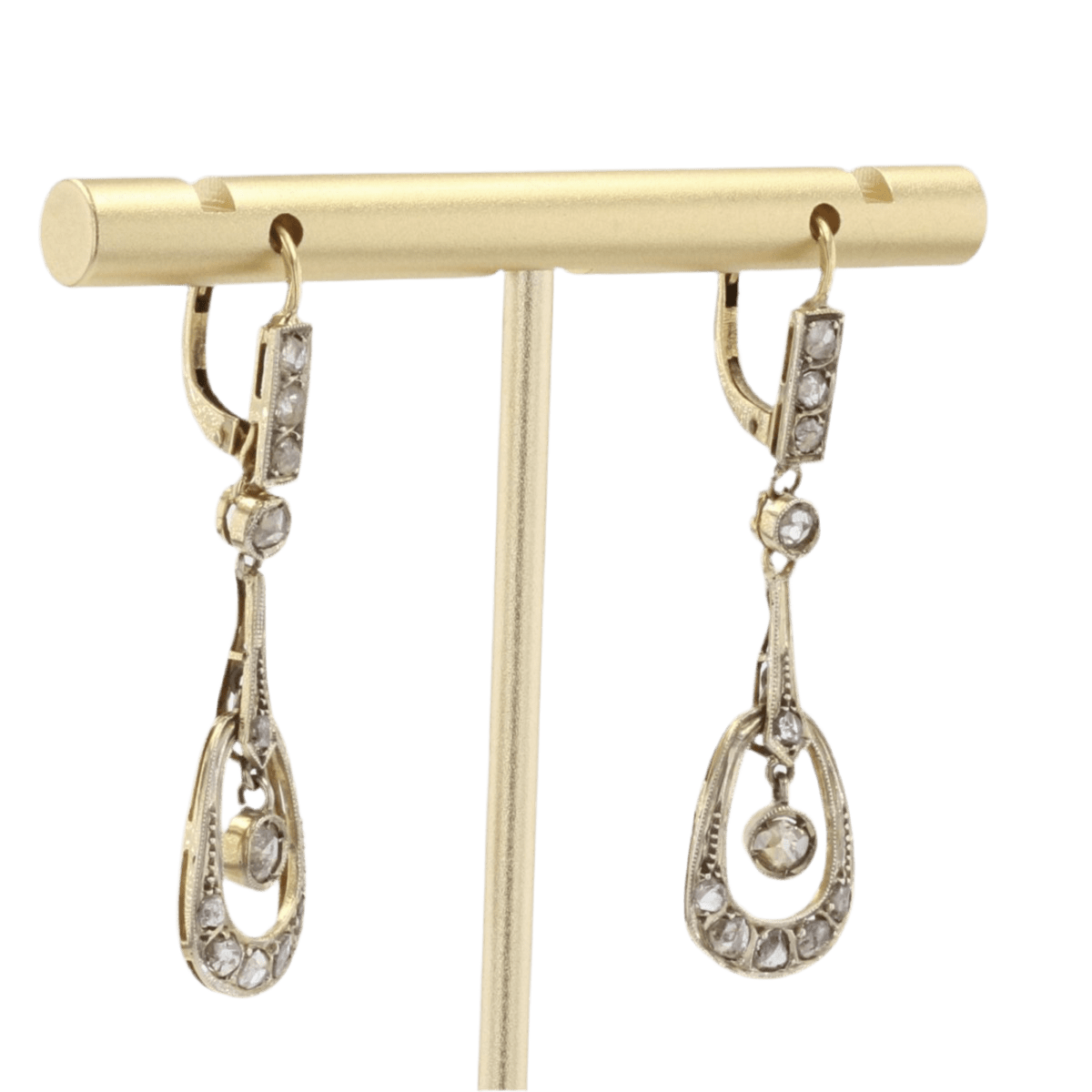 Boucles d'oreilles Pendantes en or jaune, or blanc et diamants - Castafiore