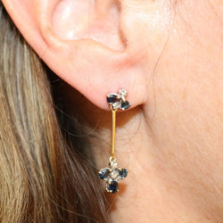 Boucles d'oreilles pendantes en or jaune, or blanc et saphir - Castafiore