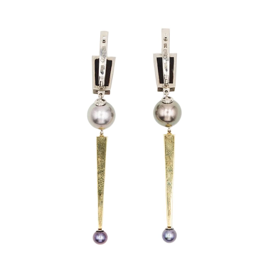 Boucles d'oreilles Pendantes en or jaune, or blanc, perles, essences boisées et diamants - Castafiore