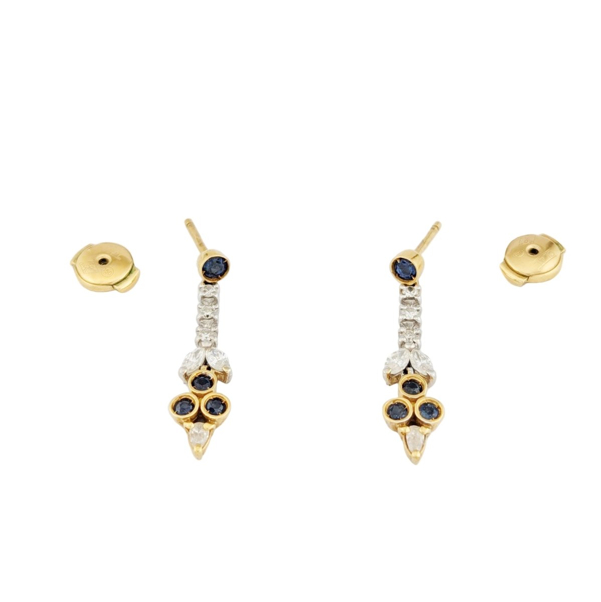Boucles d'oreilles Pendantes en or jaune, or blanc, saphirs et diamants - Castafiore