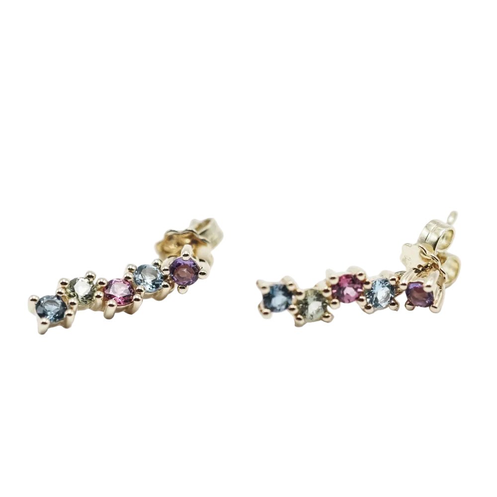 Boucles d'oreilles Pendantes en or jaune, péridots, citrines, améthystes, rhodolites et topazes - Castafiore
