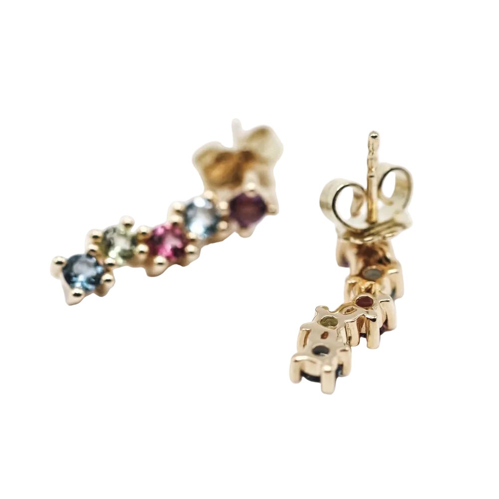 Boucles d'oreilles Pendantes en or jaune, péridots, citrines, améthystes, rhodolites et topazes - Castafiore