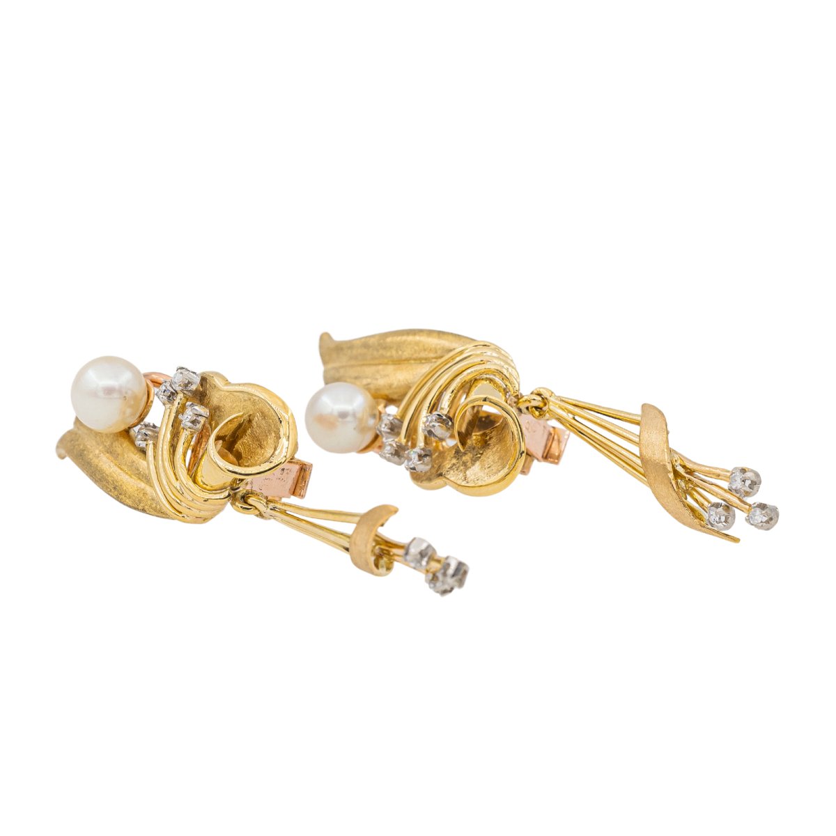 Boucles d'oreilles Pendantes en Or jaune, Perle de culture et Diamant - Castafiore