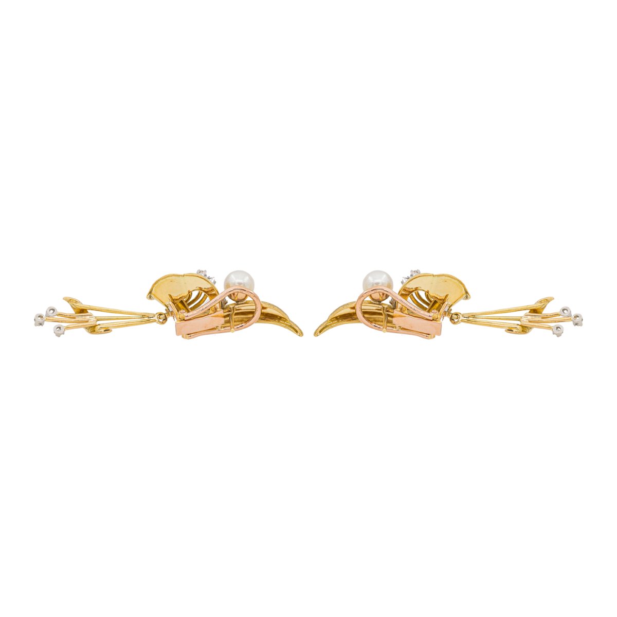 Boucles d'oreilles Pendantes en Or jaune, Perle de culture et Diamant - Castafiore