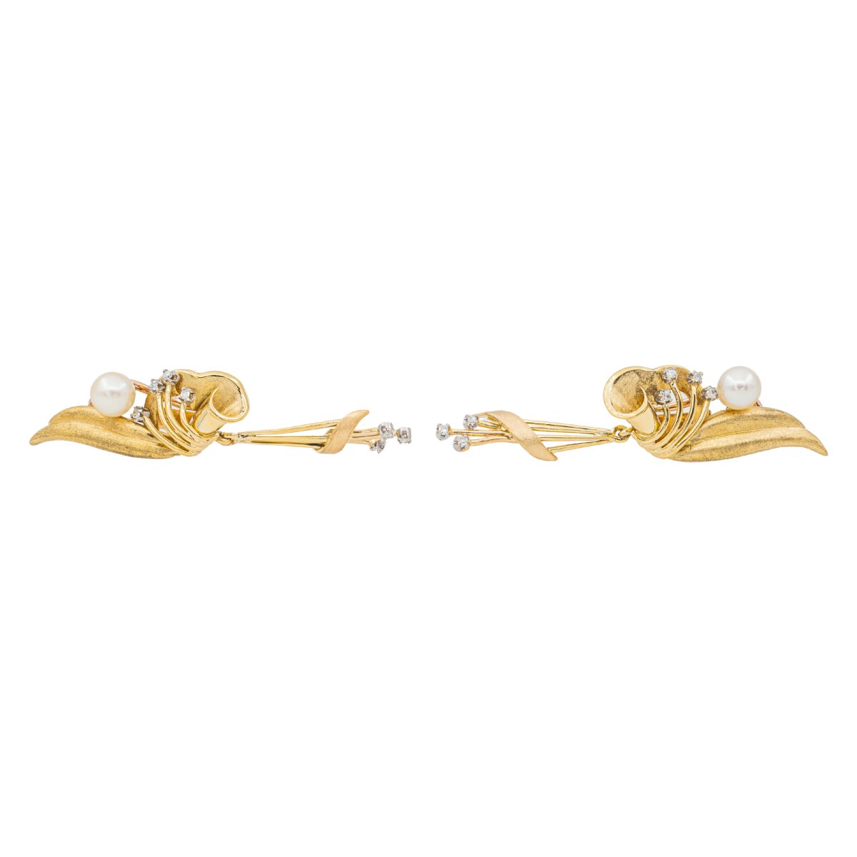 Boucles d'oreilles Pendantes en Or jaune, Perle de culture et Diamant - Castafiore
