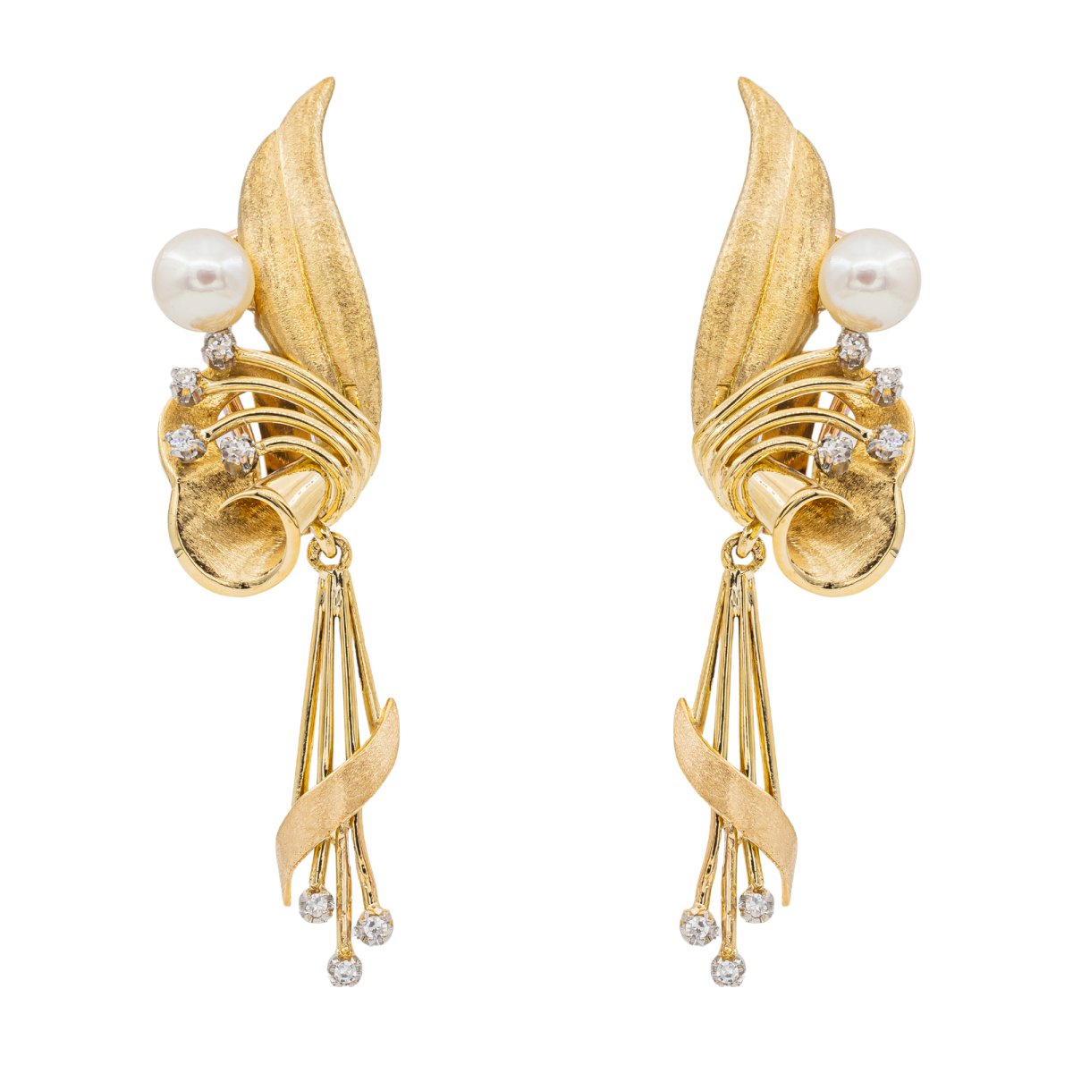 Boucles d'oreilles Pendantes en Or jaune, Perle de culture et Diamant - Castafiore