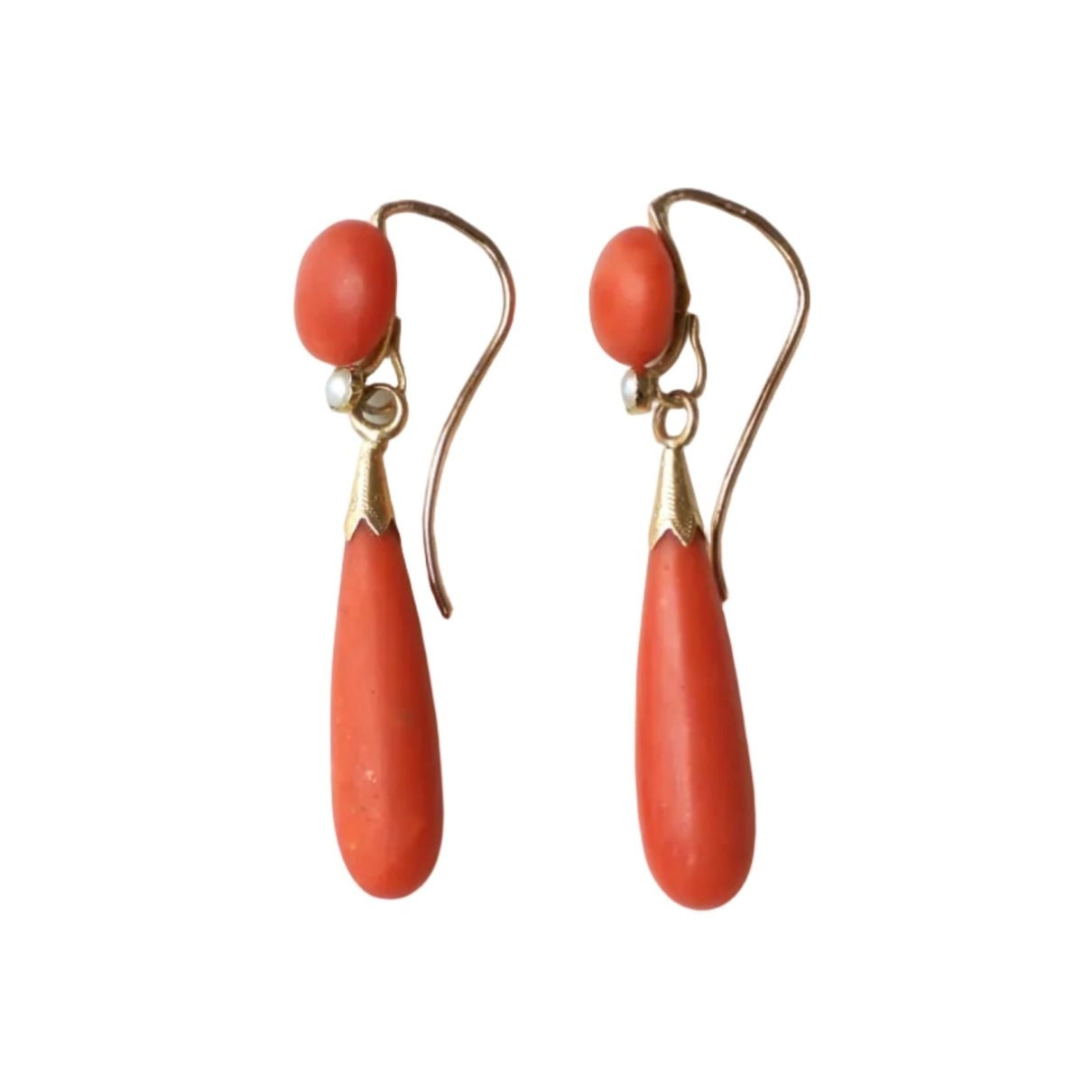 Boucles d'oreilles Pendantes en or jaune, perles et corail - Castafiore