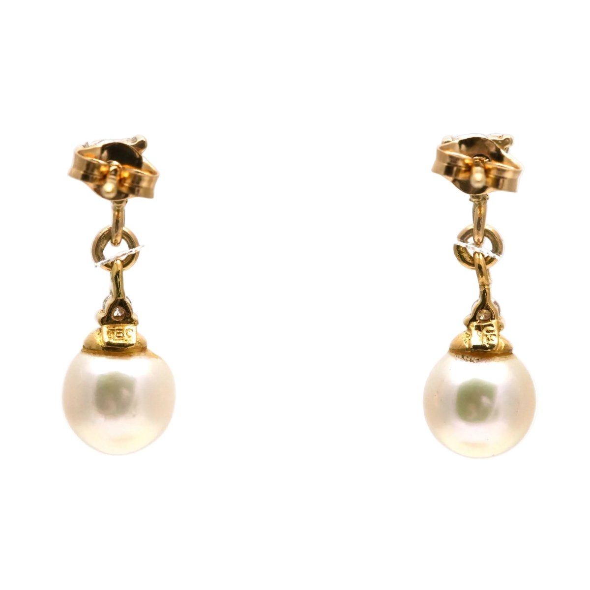 Boucles d'oreilles Pendantes en or jaune, perles et diamants - Castafiore