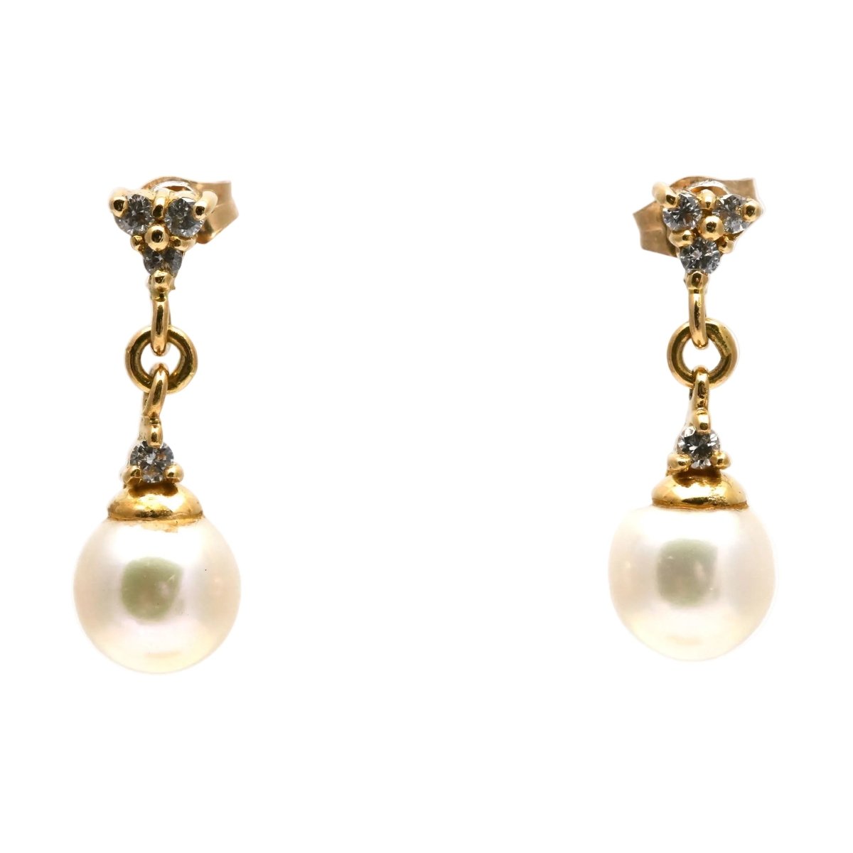 Boucles d'oreilles Pendantes en or jaune, perles et diamants
