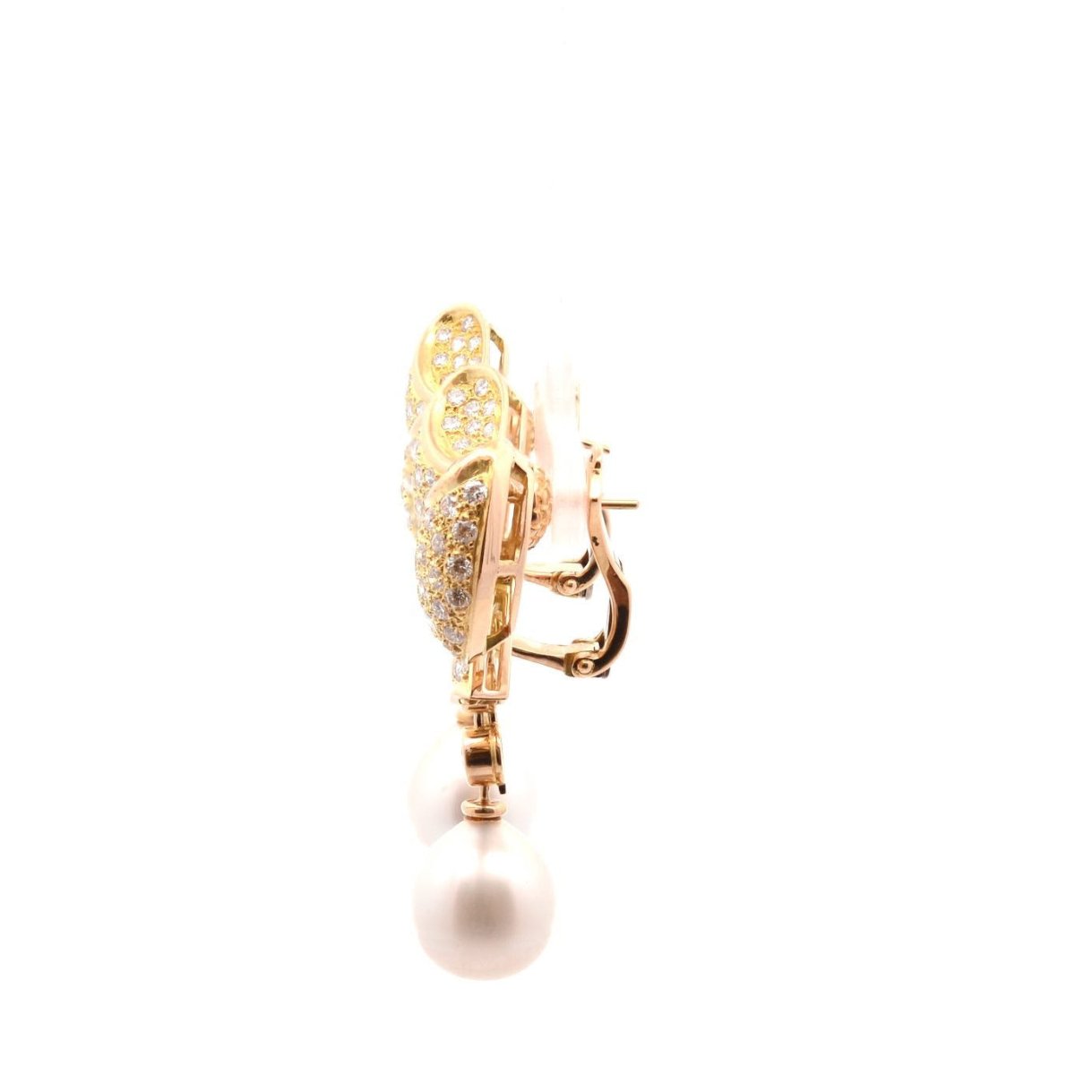 Boucles d'oreilles Pendantes en or jaune, perles et diamants - Castafiore